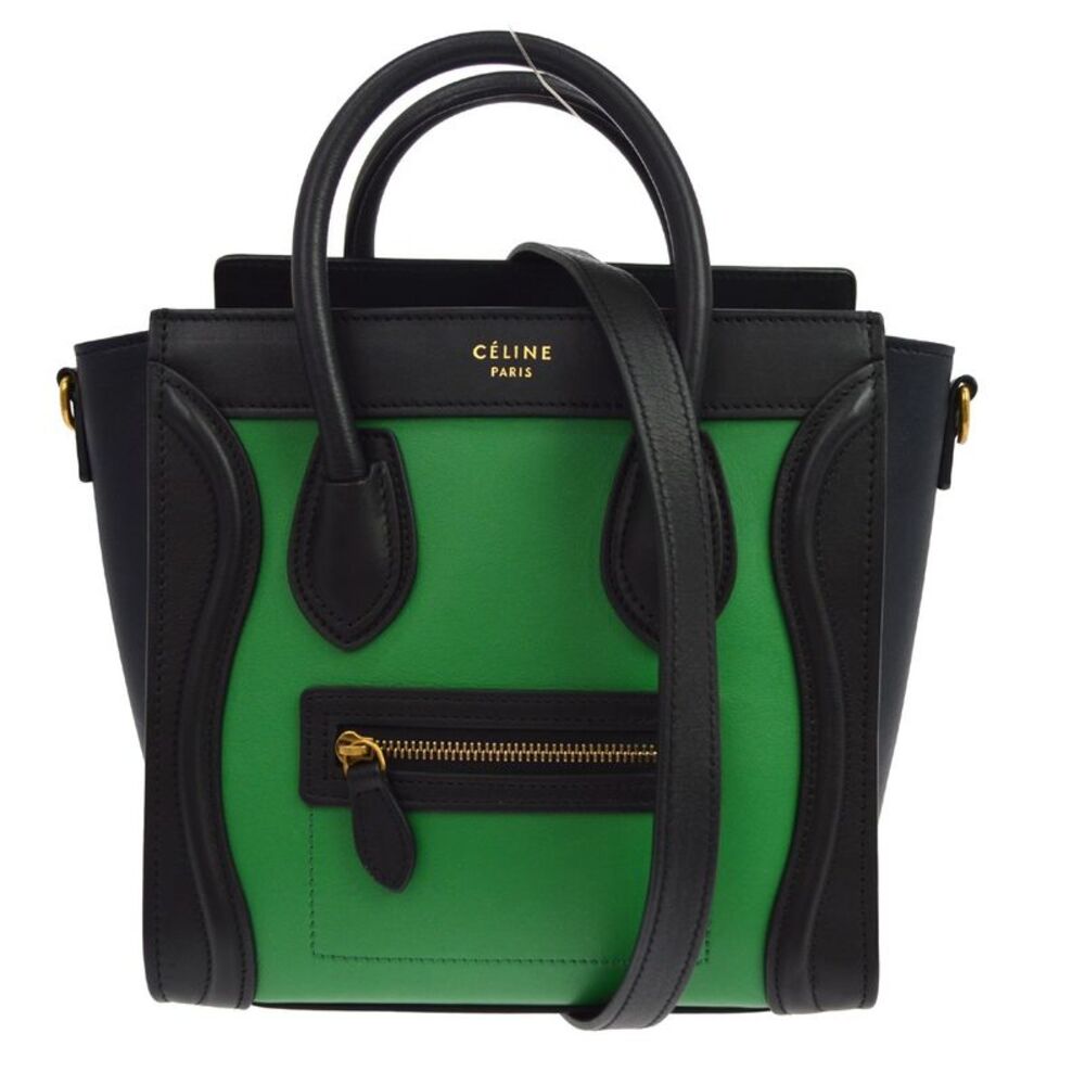 Celine Luggage Leather Green Leather Handbag